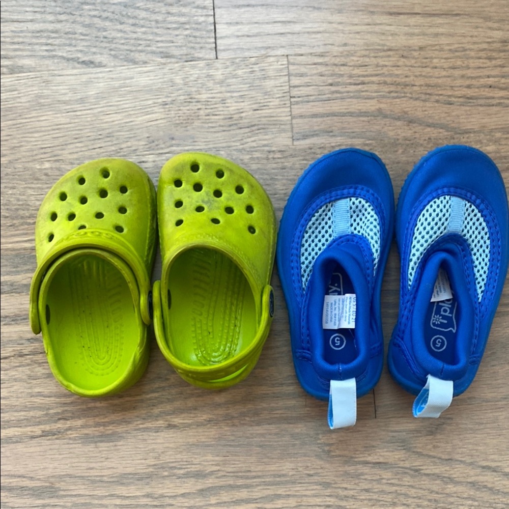 Crocs Green Clogs and iPlay Blue Water Shoes - Size 4/5 Shoe Lot